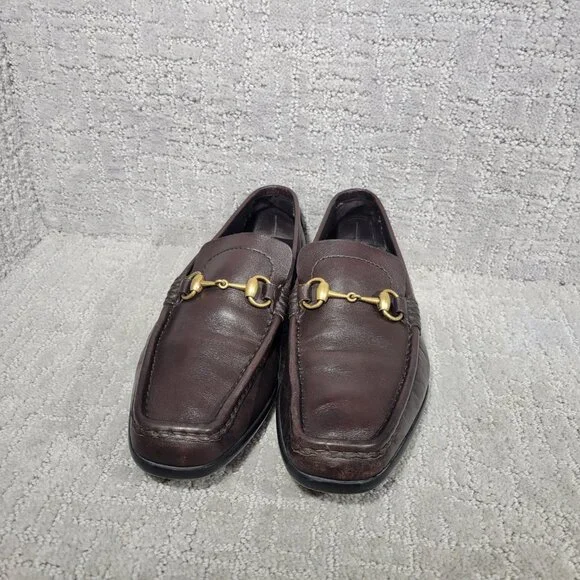Gucci 101133 Mens Size US 8D Dark Brown Leather Gold Horsebit Driving Loafers - Picture 7 of 13